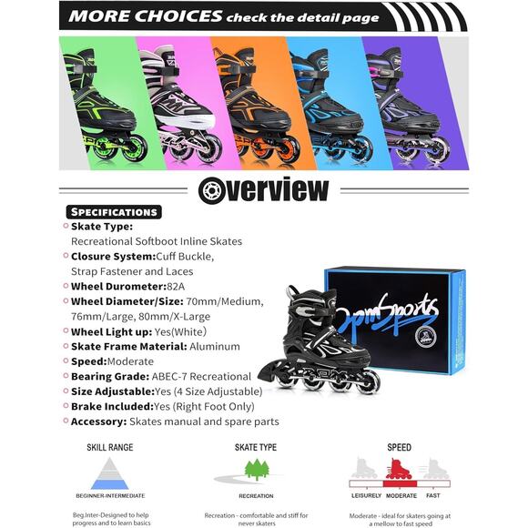 2PM SPORTS Vinal Adjustable Flashing Inline Skates, Wheels Light Up, Kids 4-7 Y - Picture 5 of 5